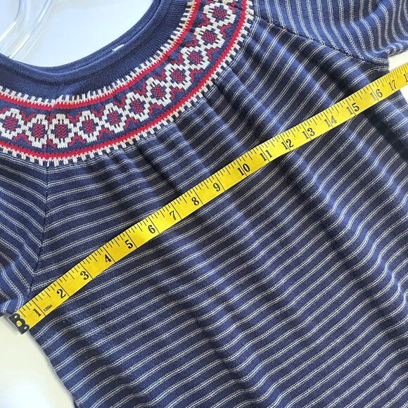 Hanna Andersson Fair Isle Sweater Dress Girls Large Navy Striped Cotton Nordic - Picture 7 of 8